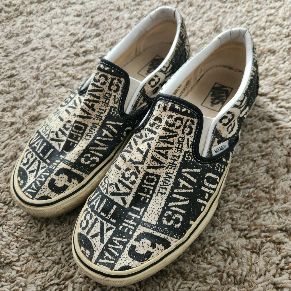 Vans Graffiti Style Punk Slip-On Shoes Men's 11.5 M Streetwear Tan-Gray-Green